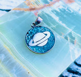 Sterling Silver 925 Taxco Mexico Mosaic Turquoise Stone Saturn Planet Pendant 3g