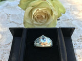 Beautiful Sterling Silver 925 Blue Topaz + Mother of Pearl Inlay Ring Size 9