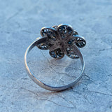 Vintage Ornate Filigree Sterling Silver 925 Turquoise Stone Flower Floral Ring 5