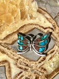 Vintage Turquoise & Coral Stone Inlay Sterling Silver Butterfly Mosaic Pendant