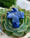 Vintage Lapis Lazuli Blue Semi Precious Stone Cross Crucifix Pendant Large