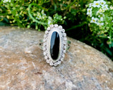 Vintage Sterling Silver Signed 925 Ornate Black Onyx Oval Ring 5.63g Size 6.25