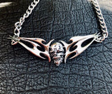 Designer War Eagle Signed Skull Silver Tone Stainless Steel Men’s Necklace