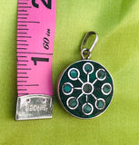 Vintage Sterling Silver Unique 2 Sided Lapis Lazuli & Malachite Mosaic Pendant