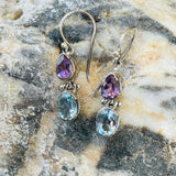 Vintage Sterling Silver 925 Amethyst Blue Topaz Aquamarine Dangle Earrings 4.1g