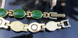 Vintage Estate 24K GP Gold Plated Green Stone Link Bracelet