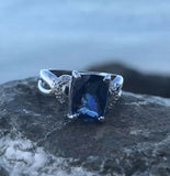 Sterling Silver Blue Mystic Faceted Topaz & Accent Diamond Size 5.25