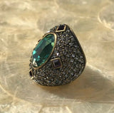 Designer Signed Heidi Daus Blue Purple White Rhinestone Ring Size 6
