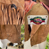 Brown Genuine Leather Crop Rock Creek Western Style Fringe Coat Jacket Size L
