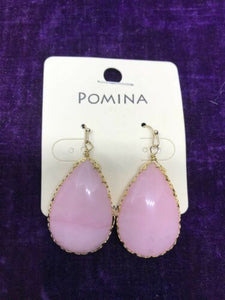 Large Pink Teardrop Pomina Hand-Crafted Gold Wire Wrap Stone Earrings