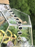 Sterling Silver 925 Black Onyx Stone Signed Thai Circle Rectangle Link Bracelet