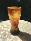 Vintage Emile Galle Reproduction Art Glass Amber MultiColor Leaves Cup Mug Vase