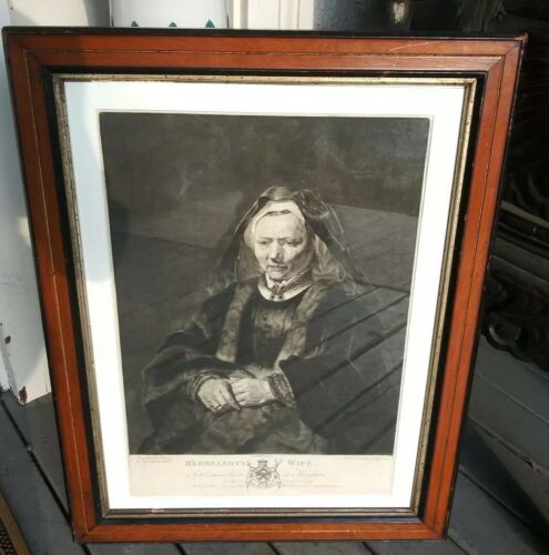 1777 Vintage Rembrandt’s Wife Framed Portrait John Boydell Art Rembrandt Pinxit