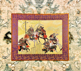 Vintage Asian Oriental Warriors Hand Stitched Embroidered Silk Fold Art Tapestry