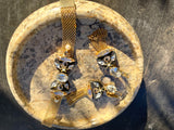 French Designer Satellite Paris Black & Gold Tone Stone Bracelet Earrings Set