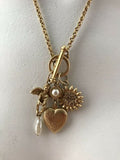 Vintage Signed AriZona Company Gold Tone Faux Pearl Charm Necklace