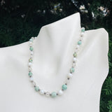 Vintage Artisan Green White Clear Crystal Stone Beaded Necklace