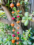 Lucky Brand Pink Orange Coral Tone Beaded Necklace Tree Branch Pendant Necklace