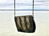 Vintage Authentic Ecoté Petite Black Magnetic Purse W Gold Sequins & Chain Strap