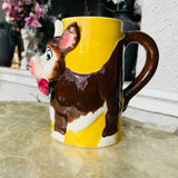 Porcelain Ring for Service Bottoms Up Novelty Cow Yellow Brown Mug Cup w Handle