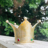 Silver Tone Metal Brass Vintage Multicolor Jeweled Royal Crown Ice Bucket Decor