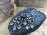 Vintage Designer Signed Monet Crystal CZ Chandelier Pierced Silvertone Earrings