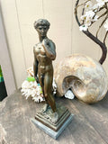 Vintage Michelangelo's David Bronze Copper Mixed Metal16" Statue On Marble Base