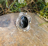 Artisan Signed FM Sterling Silver 925 Black Onyx Stone Ring 9.69g Size 8