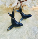 Rare Antique Cloisonne Blue Whale Figurines Set of 2