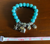 Elephant Animal Owl Floral Turquoise Colored Charm Bead Stretch Bracelet