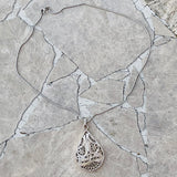Vintage Artisan Sterling Silver 925 Ornate Threaded Teardrop Pendant Necklace