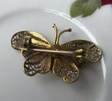 Vintage Sterling 900 Silver Yellow Gold Tone Butterfly Pin Brooch