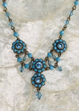 Vintage Signed Designer Liz Pala Clos SF Blue Stone Dainty Flower Necklace