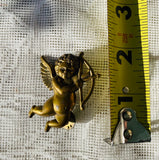 Vintage Brass Metal Gold Tone Angel Winged Cherub With Bow & Arrow Pin Brooch