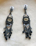 French Vintage Handmade Beaded Dangle Chandelier Pierced Earrings Made in France