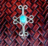 Vintage Native American Sterling Silver & Turquoise Unique Cross Pendant
