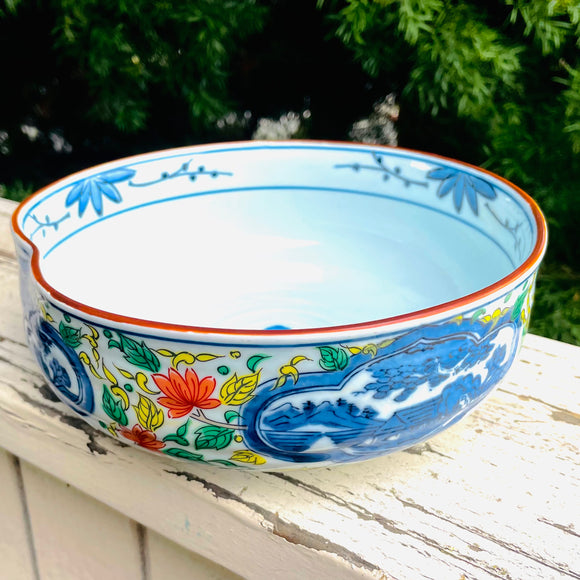 Chinese Antique Artist Signed Rare Shape Ceramic Floral Scenic Fine China Bowl
