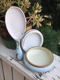 Vintage Limoges France Porcelain Trinket Box Powder Container Vanity Mirror Set