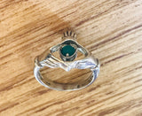 Vintage Claddagh Sterling Silver 925 Rotating Spinning Green Stone Ring S 6.25