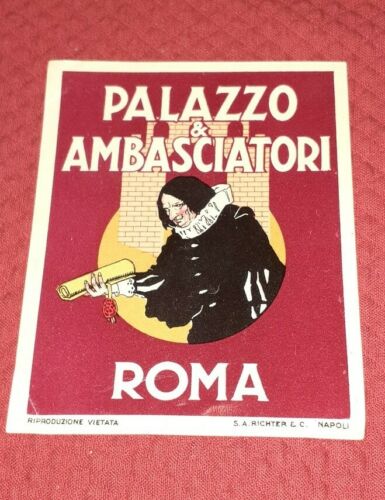 Palazzo & Ambasciatori Roma Italy Italian Red Yellow Vintage Hotel Luggage Label
