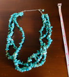 Faux Turquoise 3 Row Beaded Choker Short Fashion Necklace