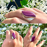 Sterling Silver Signed 925 Purple Agate Gem Stone S Shape Swirl Ring 8.9g Size 7