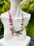 Estate Large Silver Tone Eagle Flying Bird Beaded Fashion Statement Necklace