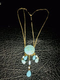Vintage Monet Signed Blue Turquoise Color + Goldtone Double Chain Necklace