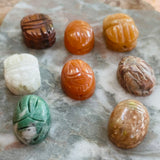 Vintage Egyptian Scarab Beetle Carved Hieroglyphics GemStone Loose Bead Set of 8