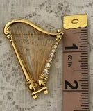Vintage Signed Monet Goldtone Harp W Rhinestones Brooch Pin