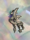 Vintage Signed LCD Silver Pewter Metal Dolphins Waves StarFish Shells Pin Brooch