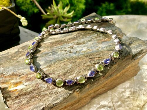Vintage Antique Peridot Amethyst Sterling Silver 925 Necklace