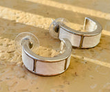 Designer Joan Rivers Silver Tone Hoops White Faux Leather Hoop Pierced Earrings