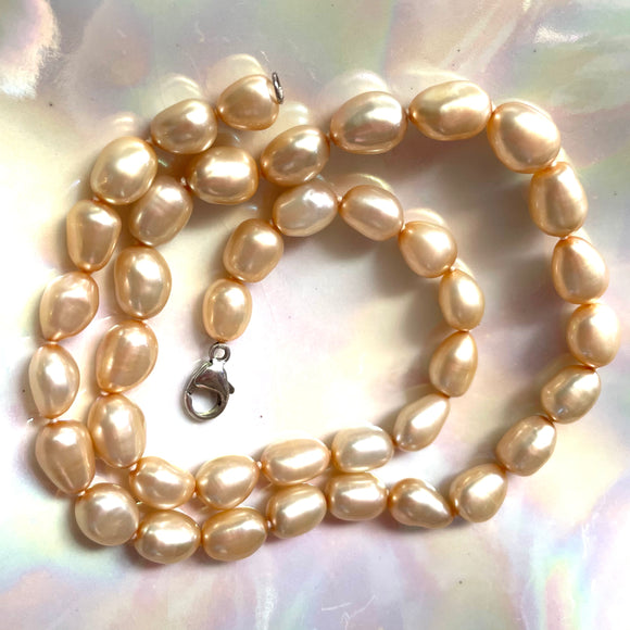 Vintage Orange Rose Gold Fresh Water Pearls Necklace 925 / 76 Sterling Clasp